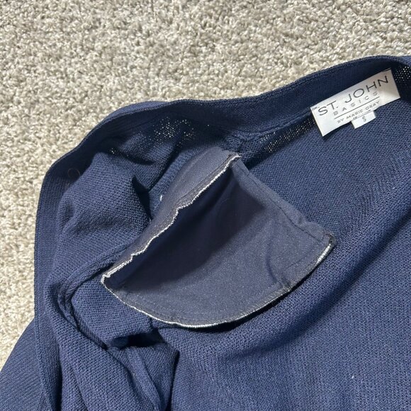 St. John  Womens Sz Basics Navy Open Front Cardigan Sweater W/ Gold Button - Picture 5 of 10
